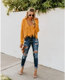 Yellow V Neck Knit Sweater