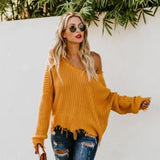 Yellow V Neck Knit Sweater