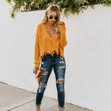 Yellow V Neck Knit Sweater