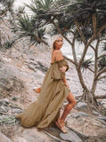 Off Shoulder Ruffles Bohemian Maxi Dress