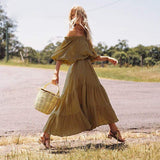 Off Shoulder Ruffles Bohemian Maxi Dress