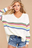 Boho Rainbow Striped Pullover Sweater