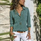 V Neck Long Sleeve Top with Pockets