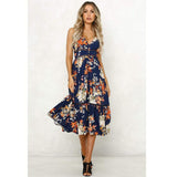 Boho V Neck Floral Print Midi Dress