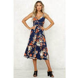 Boho V Neck Floral Print Midi Dress