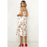 Boho V Neck Floral Print Midi Dress