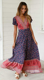 Sexy Deep V Neck Bohemian Print Dress