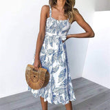 Spaghetti Strap Boho Backless Midi Dress
