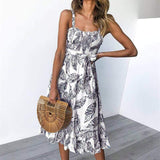 Spaghetti Strap Boho Backless Midi Dress