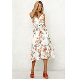 Boho V Neck Floral Print Midi Dress